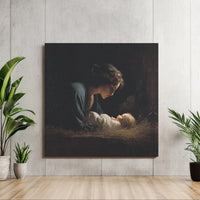 Madonna and Child Oil Painting Art, Nativity Scene Square Canvas, Christian Nativity Canvas Print, Holy Family Christmas Wall Decor