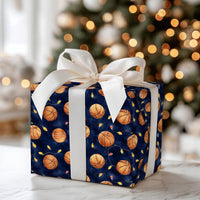 Sports Holiday Gift Wrap, Basketball Christmas Wrapping Paper, Watercolor Basketball Present Paper, Athlete Coach Christmas Gift Wrap Roll