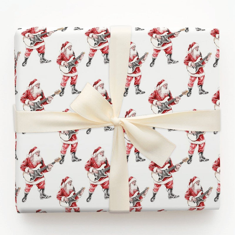 Electric Guitar Santa Wrapping Paper, Rockstar Santa Wrapping Paper, Rock and Roll Christmas Wrapping Paper, Musician Gift Wrap Roll