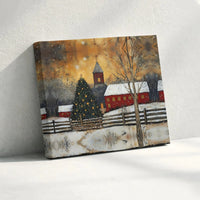 Snowy Red Church Landscape Print, Winter Christmas Village Canvas Wall Art, Comfy Holiday Canvas Art, Rustic Winter Wall Decor, Xmas Present
