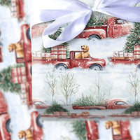 Golden Retriever Dog Gift Wrap, Vintage Red Truck Christmas Wrapping Paper, Rustic Farmhouse Wrapping Paper Roll, Holiday Present Paper