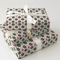 Holly Leaf Holiday Gift Wrap, Geometric Poinsettia Christmas Wrapping Paper, Festive Botanical Wrapping Paper, Vintage Xmas Gift Wrap Roll