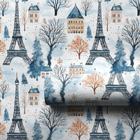 Snowy Eiffel Tower Gift Wrap, Paris Winter Wrapping Paper, French Cityscape Present Paper, Paris France Christmas Holiday Wrapping Paper