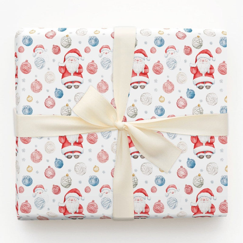 Crafter Santa Claus Ornament Wrapping Paper, Yarn Ball Santa Wrapping Paper, Knitting Christmas Wrapping Paper, Holiday Gift Wrap Roll