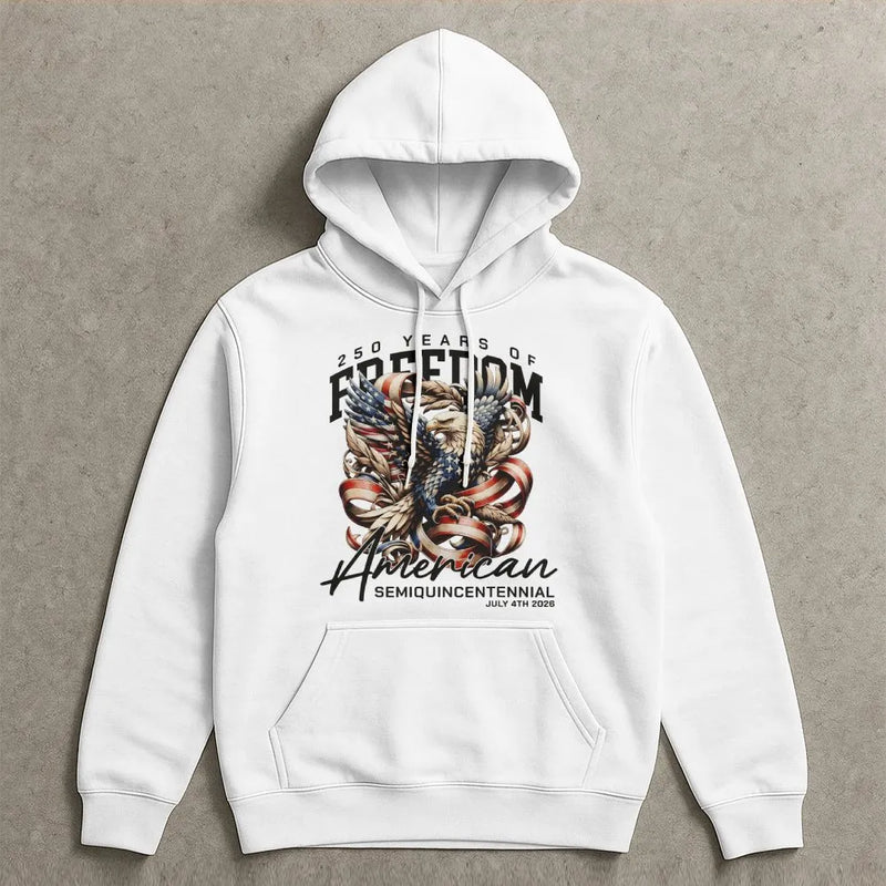 250 Years Of Freedom American Eagle Hoodie | Semiquincentennial July 4th 2026 Graphic | Premium Cotton Blend | Patriotic Gift For Americans