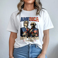 America 250 Years T-Shirt | Trump and Washington in Sunglasses Patriotic Art | Premium Soft Cotton Tee | Gift for Political History Fans