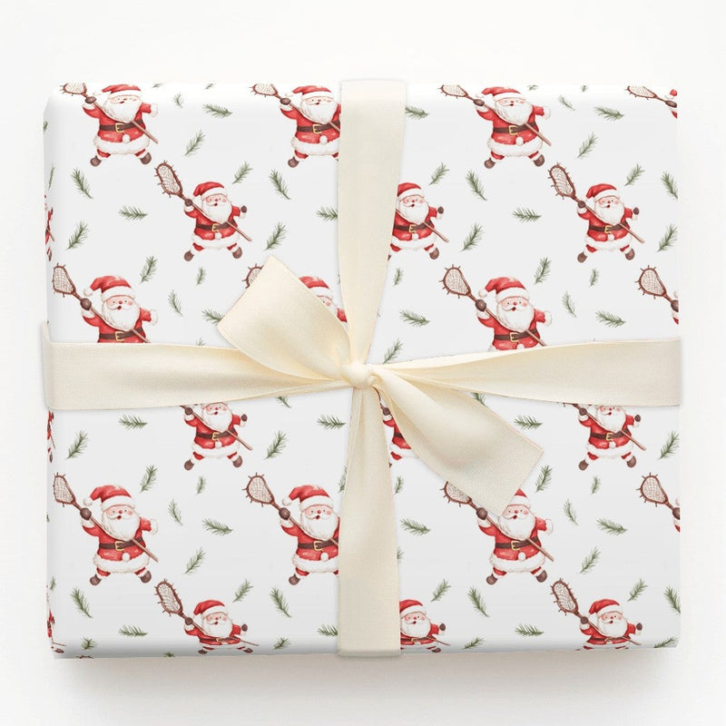 Lacrosse Sports Christmas Gift Wrap, Lacrosse Santa Wrapping Paper, Lacrosse Coach Holiday Wrapping Paper, Lax Santa Christmas Gift Wrap