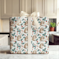 Woodland Holiday Wrapping Paper, Hedgehog Christmas Wrapping Paper, Watercolor Animal Gift Wrap, Winter Pine Festive Wrapping Paper