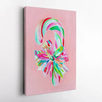 Painterly Candy Cane Wall Art, Candy Cane Christmas Canvas, Pink Holiday Canvas Print, Festive Candy Cane Bow Art, Christmas Wall Decor