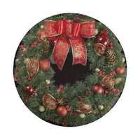 Red Bow Evergreen Tire Cover, Christmas Wreath Spare Tire Cover, Holiday Spare Tire Cover, Jeep Bronco SUV RV Cover, Winter Holiday Present