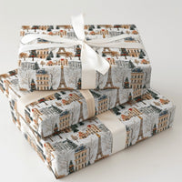Snowy Eiffel Tower Gift Wrap, Paris Christmas Wrapping Paper, French Cityscape Wrapping Paper, Holiday Travel Present Paper Roll