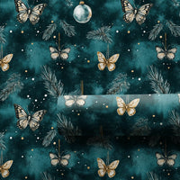 Teal Pine Ornament Gift Wrap, Winter Butterfly Wrapping Paper, Botanical Christmas Wrapping Paper, Nature Holiday Present Gift Wrap