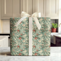 Nostalgic Holiday Gift Wrap, Vintage Pine Tree Christmas Wrapping Paper, Victorian Xmas Wrapping Paper, Snow Dusted Tree Gift Wrapping Paper