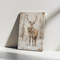 Snowy Forest Stag Wall Art, Rustic Winter Deer Digital Download, Holly Wreath Canvas Print, Farmhouse Holiday Christmas Printable Art