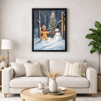 Holiday Watercolor Canvas Print, Gingerbread Man and Snowman Canvas Wall Art, Adorable Christmas Kitchen Wall Decor, Festive Winter Home Present