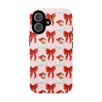 Christmas Red Bow Pattern Cover, Vintage Santa Phone Case for iPhone, Retro Holiday Xmas Aesthetic Phone Case, Dual Layer Tough Case