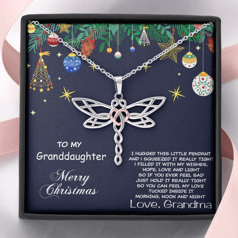Rose Gold Heart Pendant Necklace, Dragonfly Necklace for Granddaughter, Stainless Steel Dragonfly Necklace, Christmas Present Grandma