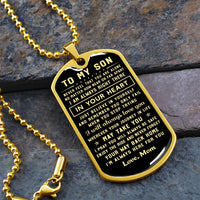 Sentimental Message Tag Necklace, To My Son Dog Tag Necklace, Christmas Present from Mom, Meaningful Birthday Son Pendant, Son Tag Necklace