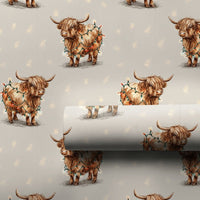 Festive Holiday Lights Gift Wrap, Highland Cow Christmas Wrapping Paper, Farmhouse Animal Wrapping Paper