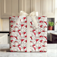 Sports Holiday Gift Wrap, Baseball Santa Hat Christmas Wrapping Paper, Watercolor Baseball Wrapping Paper, Festive Player Wrapping Paper