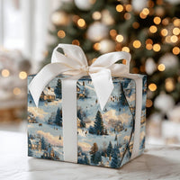 Snowy Christmas Wrapping Paper, Winter Village Wrapping Paper, Comfy Winter Town Gift Wrap, Nostalgic Holiday Wrapping Paper Roll