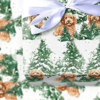 Watercolor Winter Dog Gift Wrap, Goldendoodle Christmas Wrapping Paper, Snowy Pine Forest Wrapping Paper, Doodle Dog Gift Wrapping Paper