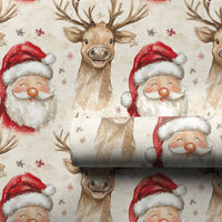 Adorable Christmas Gift Wrap, Watercolor Santa and Reindeer Wrapping Paper, Holiday Snowflake Wrapping Paper, Festive Winter Gift Wrap Paper