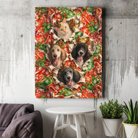 Cat and Poodles with Reindeer Antlers Poster, Christmas Pet Burst Canvas Wall Art, Humorous Dog Holiday Digital Download Print, Pet Lover Present
