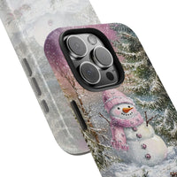 Adorable Holiday Snowman Tough Phone Cover, Pink Christmas Snowman Winter Phone Case, Festive Xmas Season Phone Case