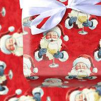 Humorous Red Christmas Gift Wrap, Santa Drinking White Wine Wrapping Paper, Jolly Santa Wine Lover Wrapping Paper, Holiday Party Gift Wrap Roll