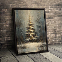 Snowy Forest Winter Tree Wall Art, Christmas Tree Canvas Wall Art, Festive Impressionist Wall Art, Comfy Christmas Digital Download Print