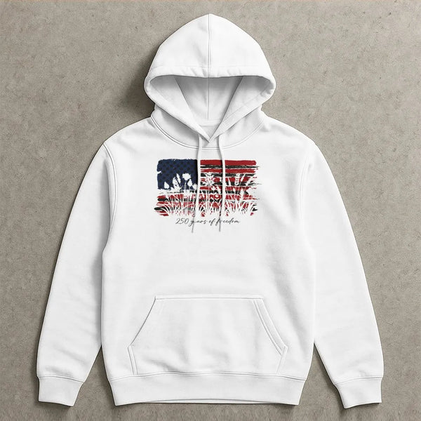 Patriotic Wildflower Hoodie | 250 Years of Freedom Floral Flag Art | Soft Cotton-Polyester Blend | Fourth of July Gift for Women