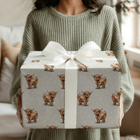 Festive Holiday Lights Gift Wrap, Highland Cow Christmas Wrapping Paper, Farmhouse Animal Wrapping Paper