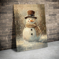 Winter Holiday Painting Canvas Print, Vintage Snowman Canvas Wall Art, Christmas Snowman with Top Hat Wall Decor, Rustic Holiday Wall Art