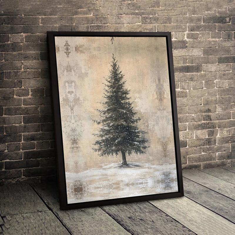 Rustic Winter Landscape Wall Art, Snowy Pine Tree Canvas Print, Christmas Tree Poster, Farmhouse Holiday Decor, Digital Download Art