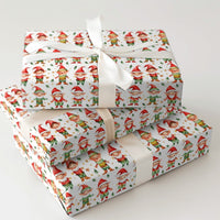 Holiday Gnome Wrapping Paper, Christmas Elf Wrapping Paper, Watercolor Pine and Snowflake Gift Wrap, Festive Xmas Present Wrapping Paper