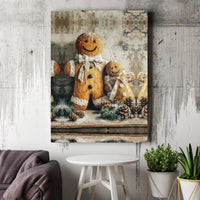 Rustic Christmas Gingerbread Canvas, Gingerbread Family Canvas Wall Art, Comfy Farmhouse Holiday Wall Decor, Winter Festive Canvas Art Present