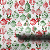 Christmas Ornament Gift Wrap, Watercolor Tree Wrapping Paper, Holly Berry Holiday Wrapping Paper, Festive Winter Present Wrapping Paper