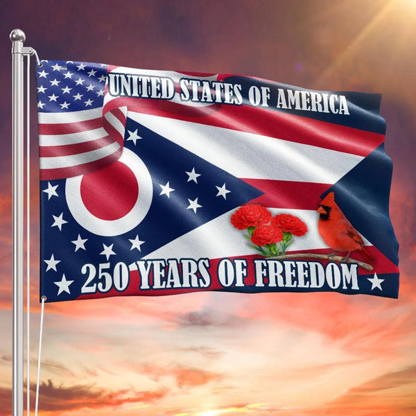 Ohio State Flag 250 Years of Freedom | Patriotic Americana Garden Flag | UV-Resistant Polyester Double-Sided | Perfect Gift for Ohio Residents