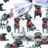 Black Dog in Red Scarf Gift Wrap, Cane Corso Christmas Wrapping Paper, Holiday Dog Lover Wrapping Paper Roll, Winter Pet Present Wrap