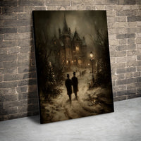 Snowy Winter Village Print, Victorian Christmas Canvas Art, Dark Academia Holiday Poster, Winter Wall Decor, Digital Download Printable