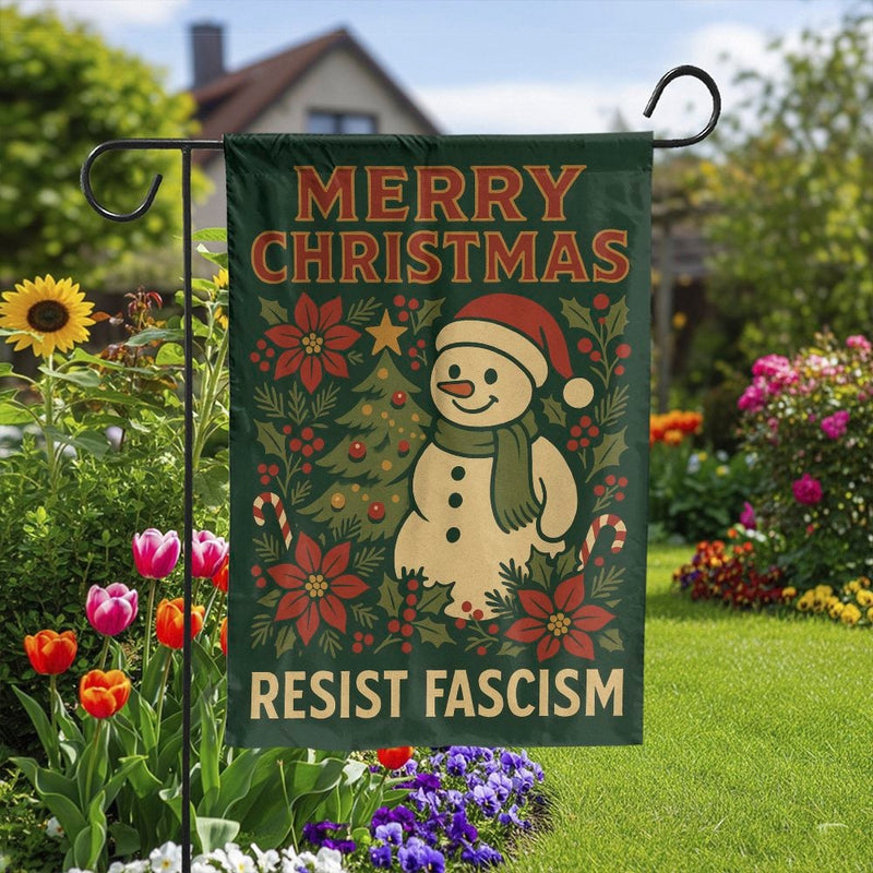 Anti Fascist Holiday Garden Flag, Merry Christmas Resist Fascism Garden Flag, Activist Christmas Yard Flag, Lawn Banner Decor Present