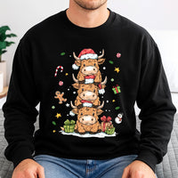 Adorable Stacked Cows Holiday Crewneck, Highland Cow Christmas Sweatshirt, Festive Farm Winter Pullover, Comfy Xmas Animal Sweater Present