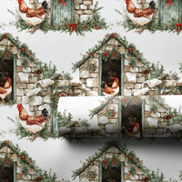 Rustic Coop Christmas Gift Wrap, Farmhouse Chicken Wrapping Paper, Country Rooster Holiday Wrapping Paper, Festive Farm Present Wrap