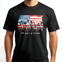 America 250 Years of Freedom T-Shirt | Watercolor Flag with Floral Silhouette Art | Soft Breathable Cotton Tee | Patriotic 4th of July Gift