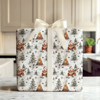 Rustic Musician Holiday Gift Wrap, Campfire Santa Guitar Wrapping Paper, Winter Forest Wrapping Paper, Camper Christmas Wrapping Paper
