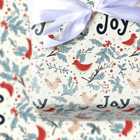 Festive Holly Berry Gift Wrap, Winter Bird Joy Christmas Wrapping Paper, Botanical Xmas Wrapping Paper