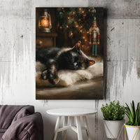 Christmas Tree Nutcracker Canvas Print, Sleeping Black Cat Canvas Wall Art, Holiday Cat Canvas Decor, Comfy Winter Wall Art, Cat Lover Present