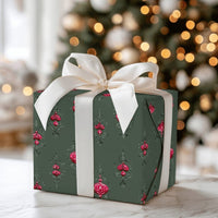 Magenta Bauble Holiday Gift Wrap, Vintage Ornament Christmas Wrapping Paper, Sage Green Xmas Wrapping Paper, Elegant Winter Gift Wrap Roll