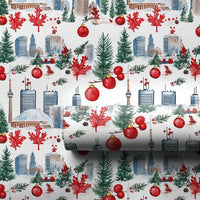 CN Tower Canadian Holiday Gift Wrap Roll, Toronto Skyline Wrapping Paper, Canada Winter City Wrapping Paper, Toronto Christmas Gift Wrap